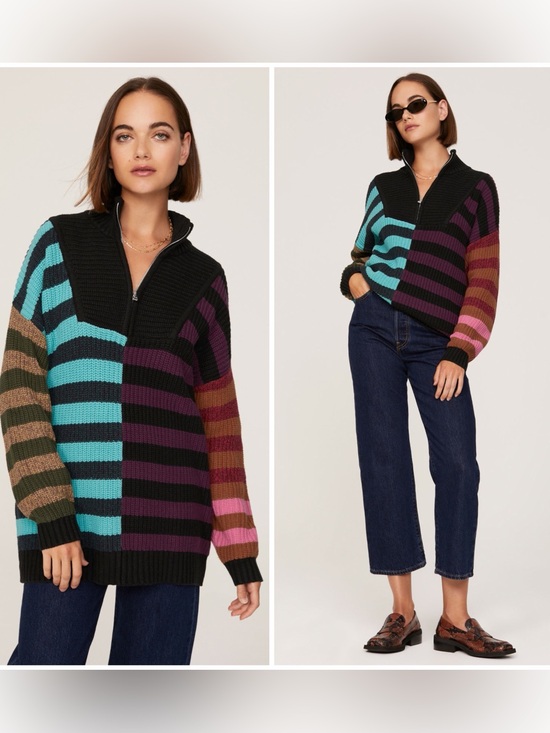 STAUD Sweaters - Staud Women’s Multicolored Mosaic Stripe Hampton Chunky Knit Sweater Sz Small